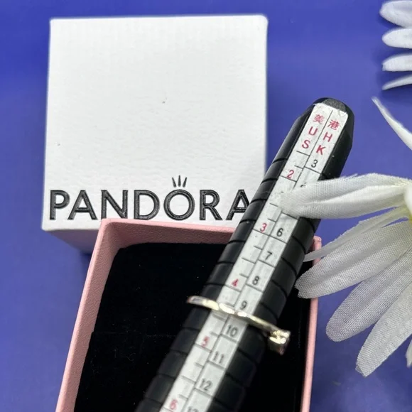 💋HP💋Pandora RETIRED S925 Tilted Heart Stackable Ring w/ Red Zirconia - Picture 7 of 8